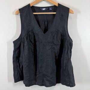 Lands’ End 100% Linen Sleeveless Top Black Size L 14-16 | V-Neck Summer Blouse
